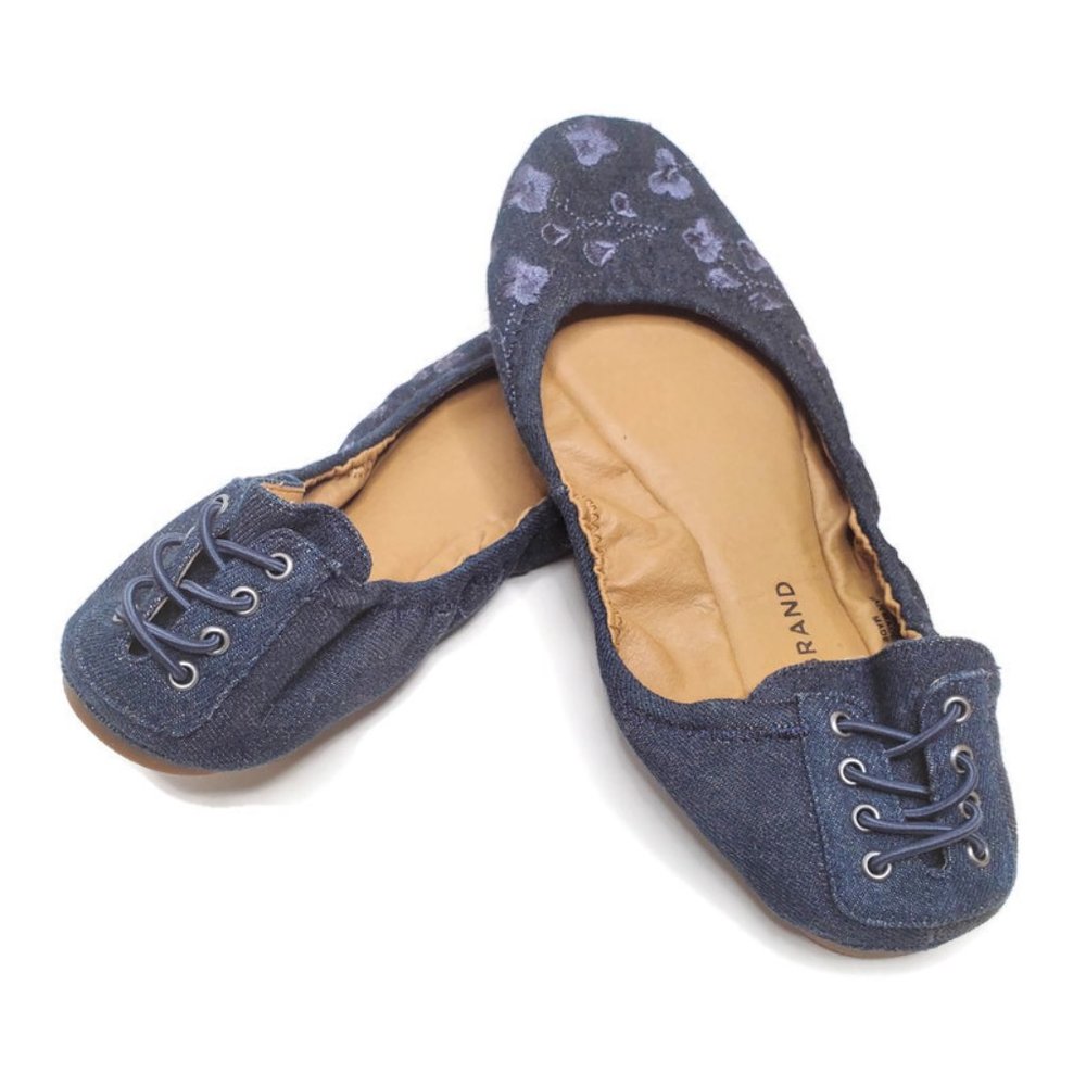 Lucky Brand Blue Denim Embroidered Ballet  Flats